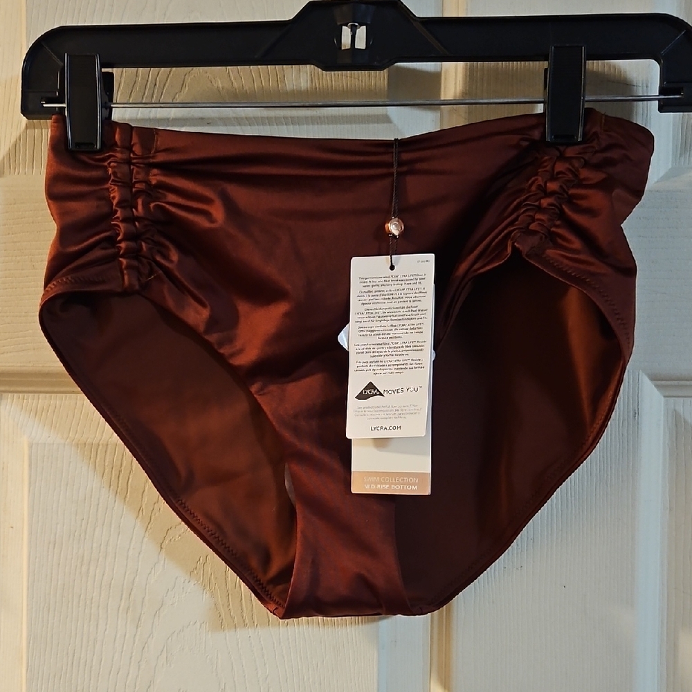 CALIA Women's Adjustable Tie Front Swim Bottoms: RED BROWN SHINE: NWT: SIZE XS